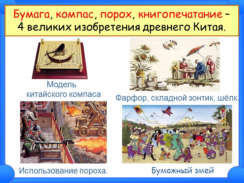 Бумага, компас, порох, книгопечатание –  4 великих изобретения древнего Китая. Модель  